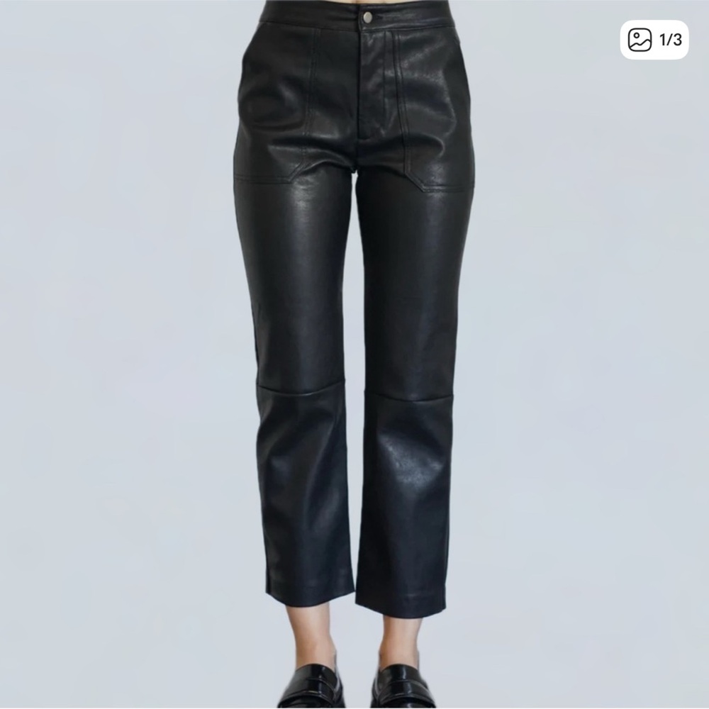 LNA Women's Faux Leather Cropped Pant Low Rise Solid Black Size Small